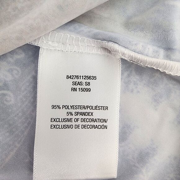 Simply Emma Womens Top Size 1X Beaded Shark Hem 3/4 Sleeve Floral Print Split V - Picture 12 of 14